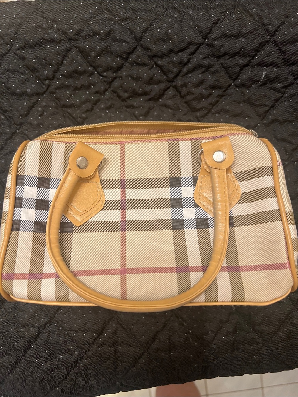 Classic Plaid Top-Handle Women's Bag in Beige and Tan
